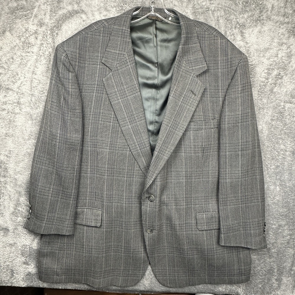 VTG Botany 500 Jacket Men's 50R Gray Plaid Blazer Wool Made in USA 2 Button